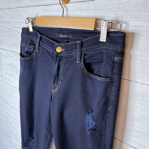 J Brand Jeans Womens Size 28 Dark Washed Cropped Distressed Indigo Exposure - Picture 11 of 16